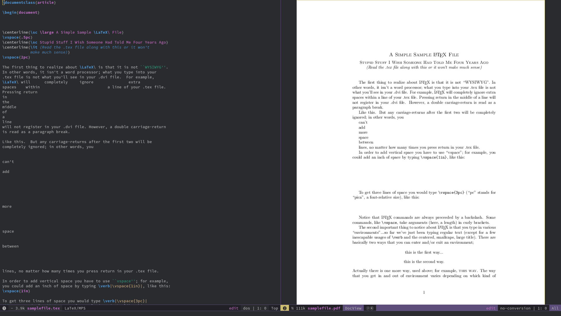 two windows with latex and pdf